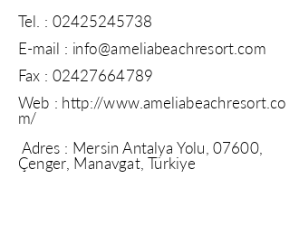 Amelia Beach Resort Hotel & Spa iletiim bilgileri